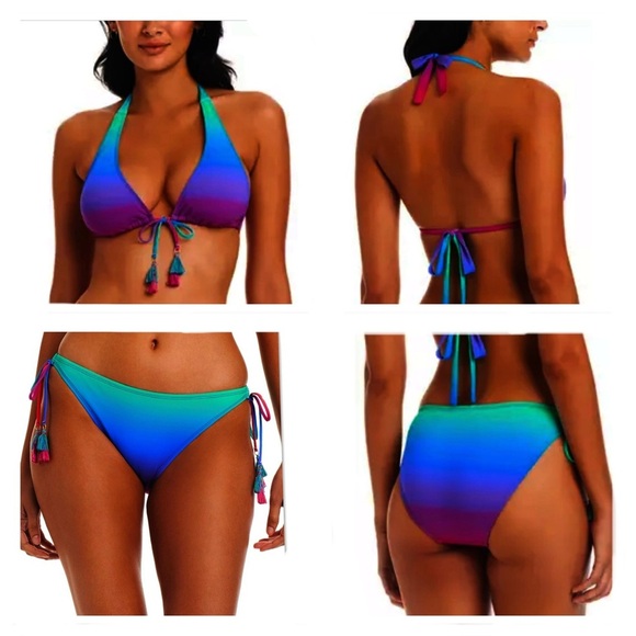Bleu Rod Beattie Heat of The Moment Triangle Halter Top and Tie Sides Bottom - Picture 1 of 12